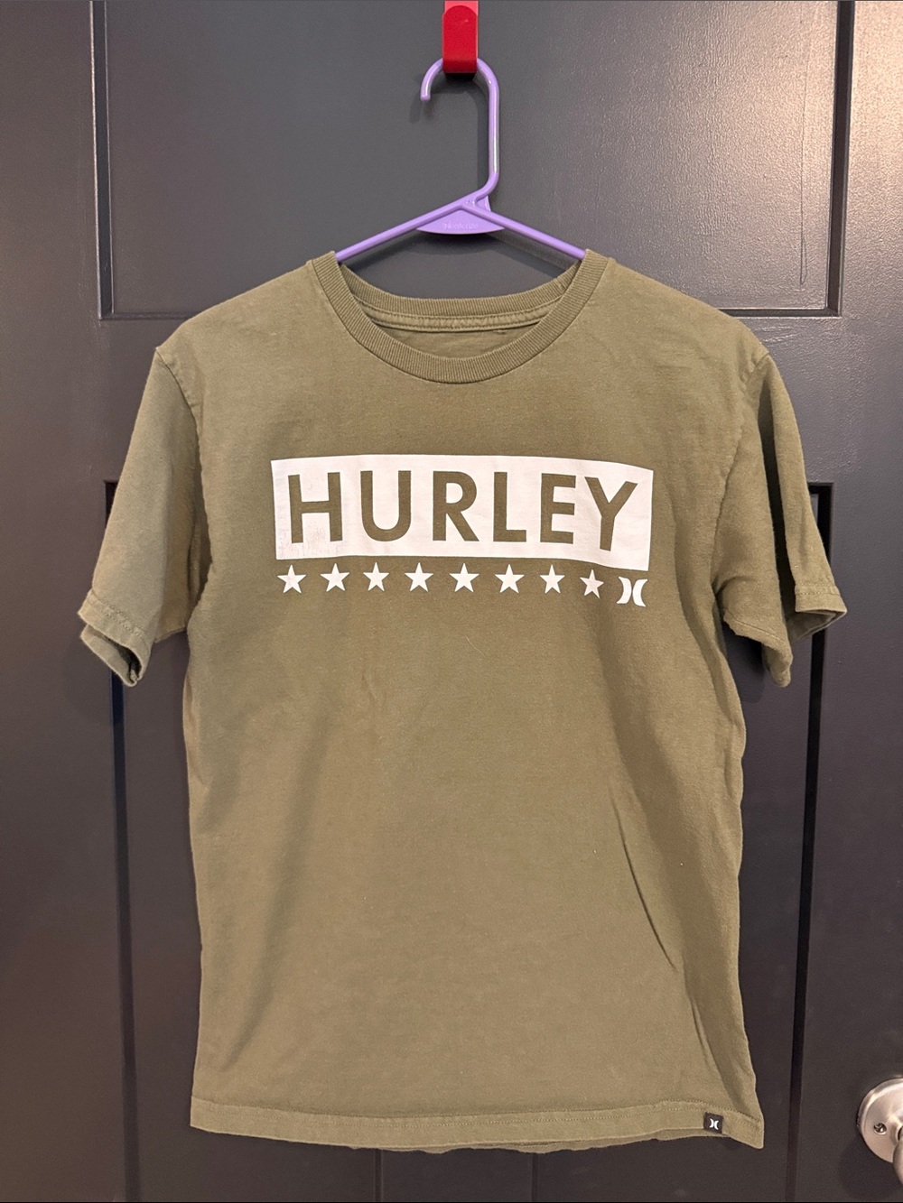Hurley Olive Green Crewneck Tee with White Logo